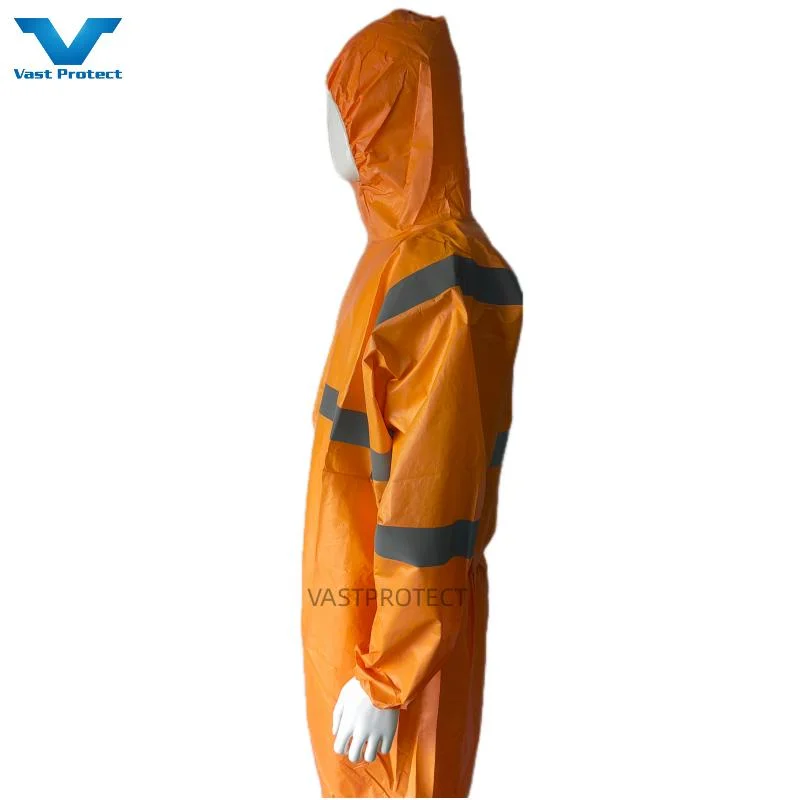 USA PPE Safety Disposable PP+PE 56GSM Reflective Tape Orange Coveralls