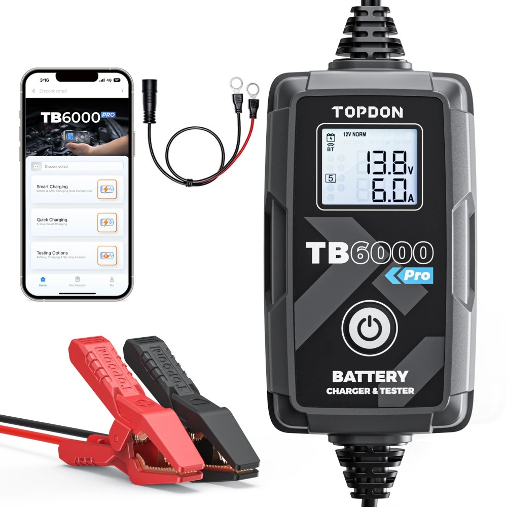 Topdon America Stock Tb6000PRO Portable Mini 6V 12V Smart DIY Lead Acid Lithium Auto Trickle Swift 2 in 1 Multi Function Fast Battery Tester Car Battery Charger