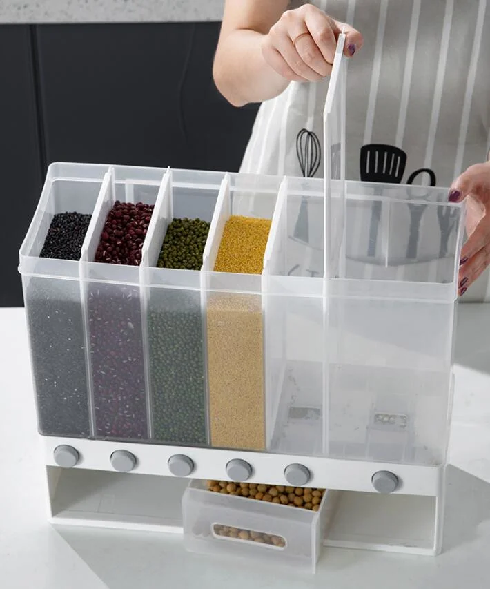 High quality/High cost performance Partitioned Plastic Cereal Dispenser Storage Box Kitchen Rice Container