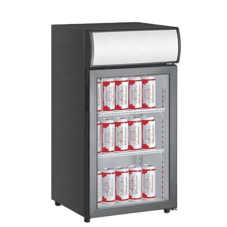 Pequena Porta de vidro refrigerador de vídeo Mini frigorífico Refrigerador de Bebidas Bar Frigorífico