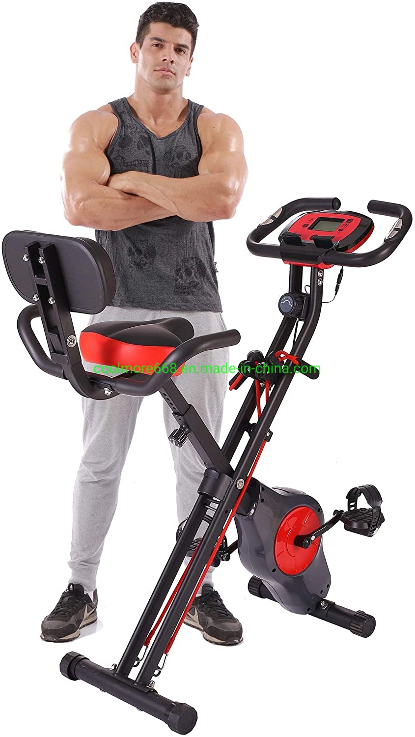 Folding Semi Recumbent Magnetic Upright Exercise Bike with Free APP for Indoor Bike Workout Log and Track, Backrest,