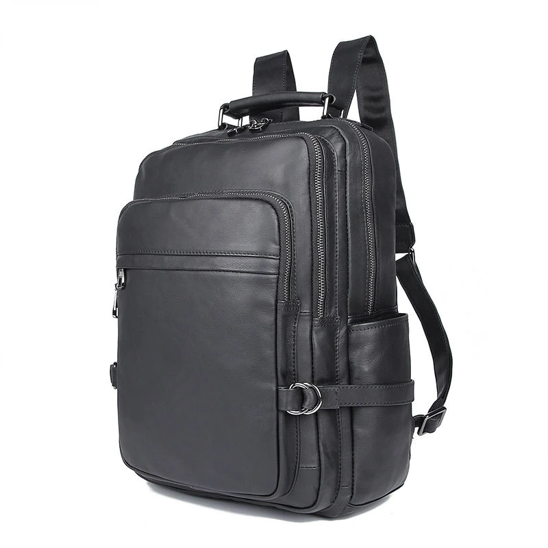 Guangzhou Factory Price Good Quality Black Leather Laptop Bag Genuine Leather Backpack for Men