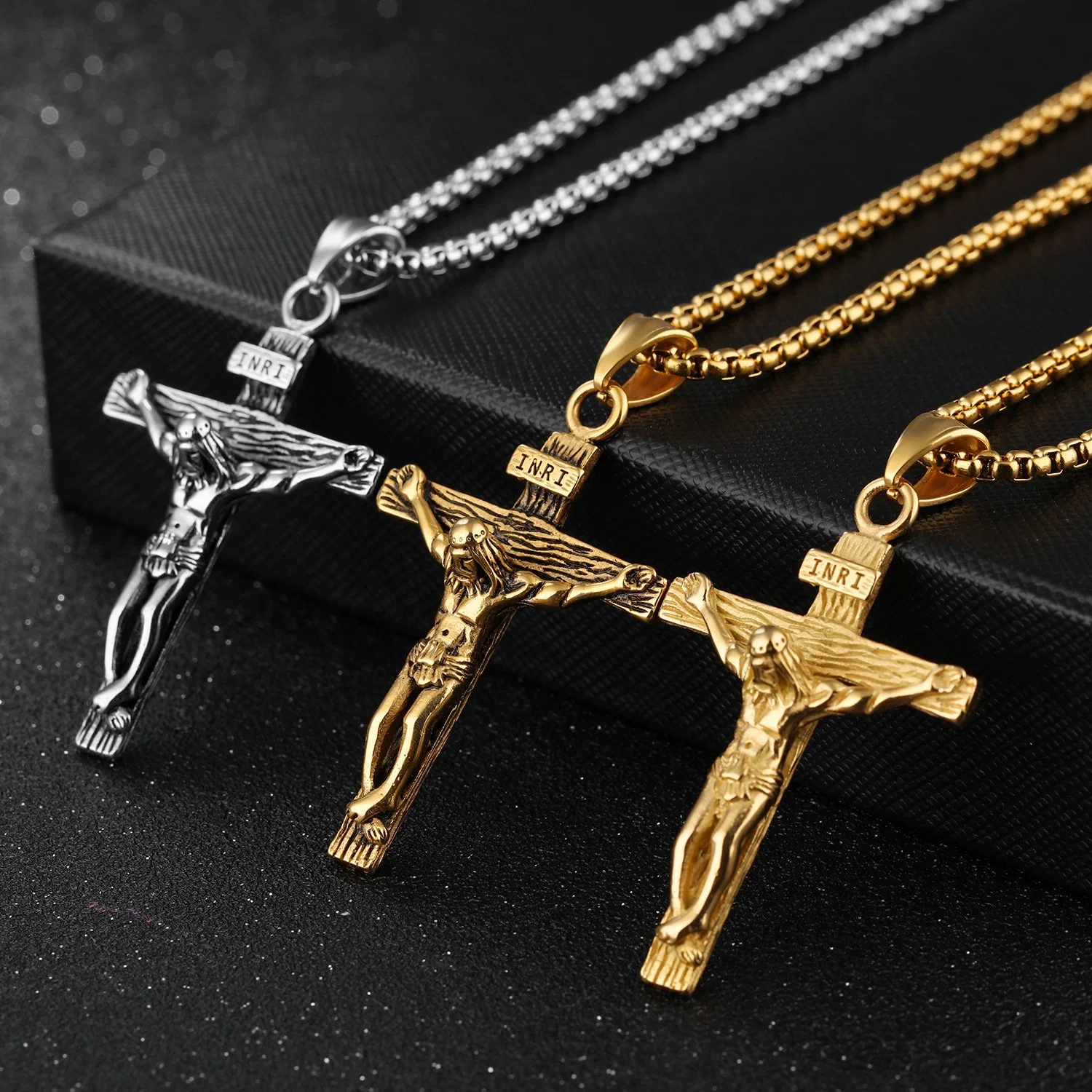 Stainless Steel Hip-Hop Jewelry Retro Cross Titanium Steel Men&prime; S Pendant Necklace Pure Steel Chain Jewelry Wholesale