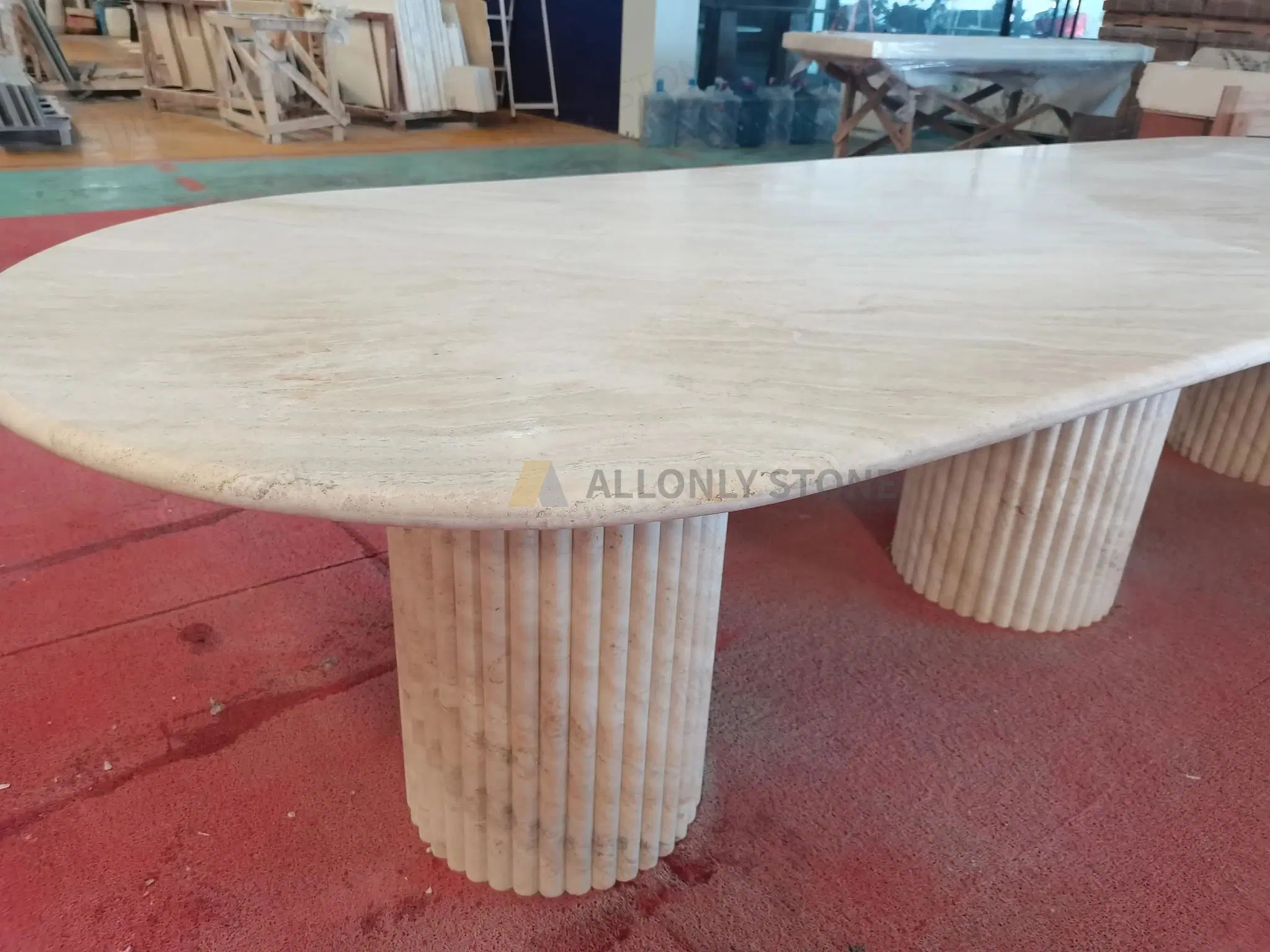 Hotel Office Room Travertine Big Long Table Oval Dining Table Meeting Conference Table