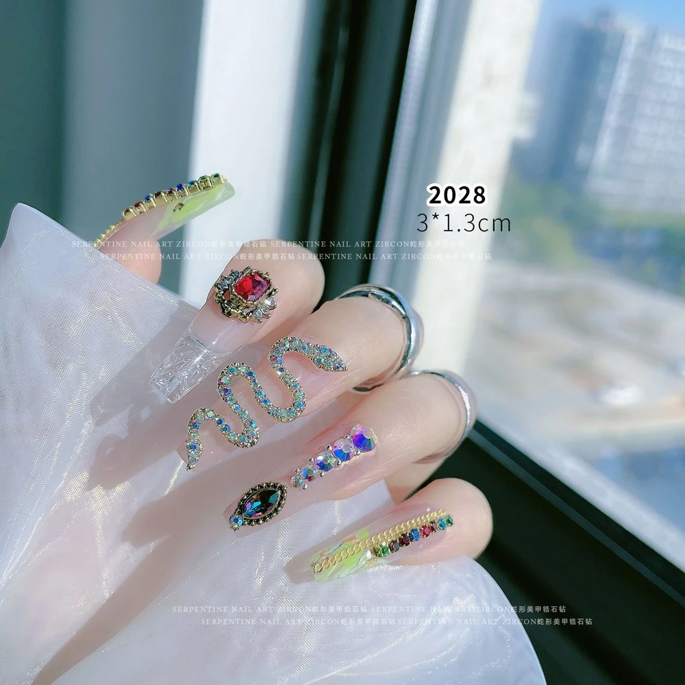 Snake Shape Nail Art Jewelry 3D Zincon Rhinestones Snake Nail Art Glitters