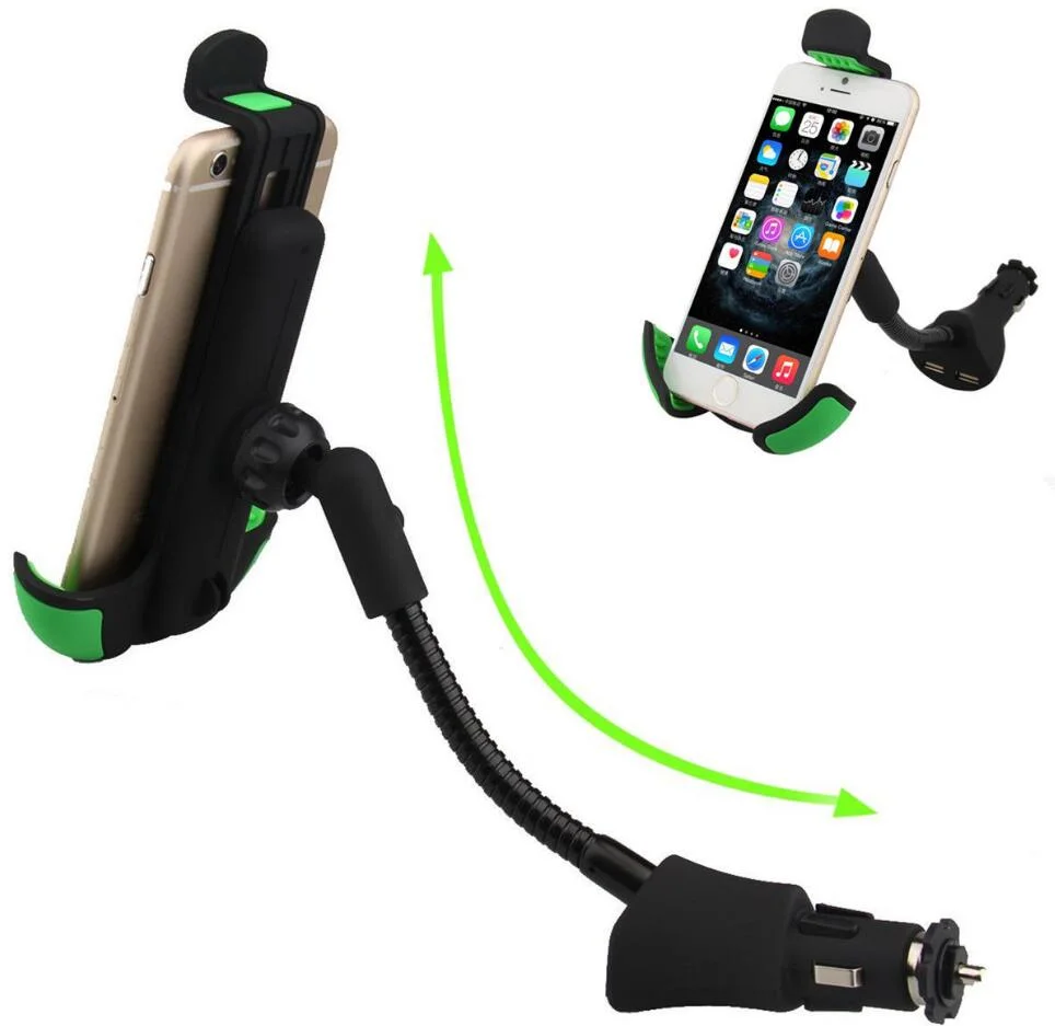 Car Smartphone Mount 360 Rotable Holder with Dual USB 2.1A Charger