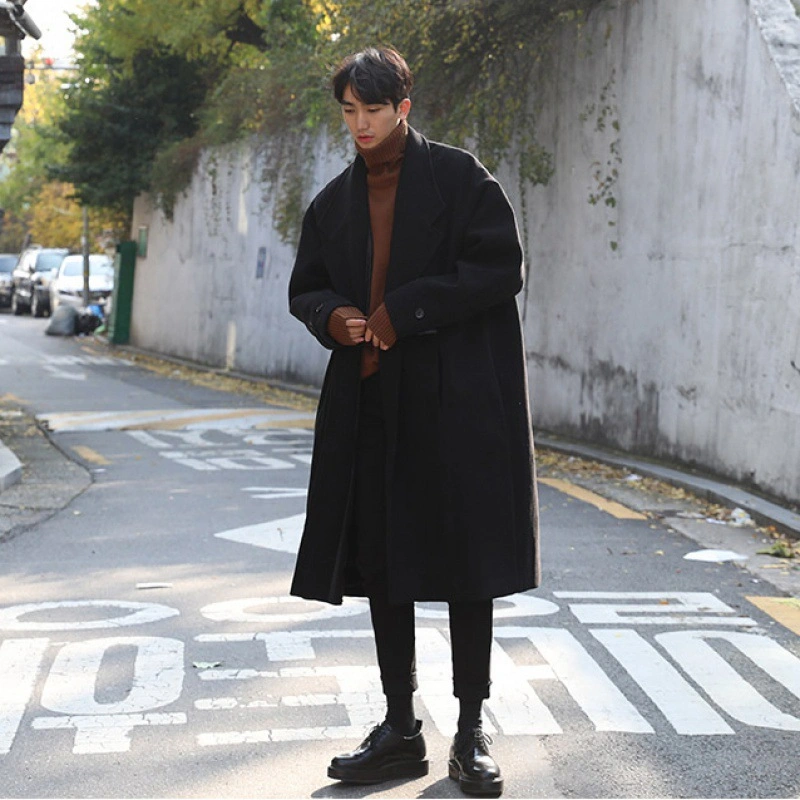 High quality/High cost performance Fall/Winter Thickened Korean Style Simple fashion Cool Men's Medium Length Woolen Fabric Overcoat/Coat/Jacket/Top/Clothing/Clothes/Garment