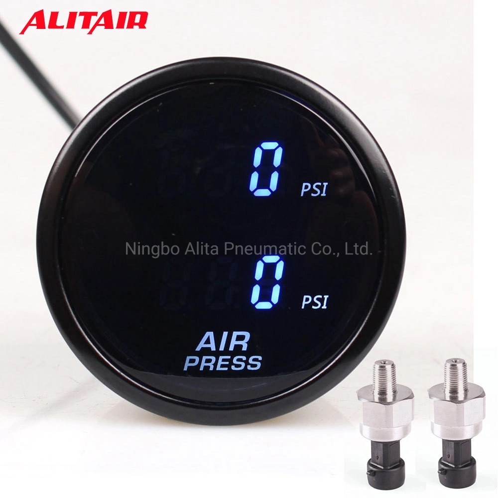 2" Air Suspension Racing Car Pressure Gauge Psi Dual Display Red Blue LED Air Press Bar Meter 52mm 1/8 NPT Electrical Sensor