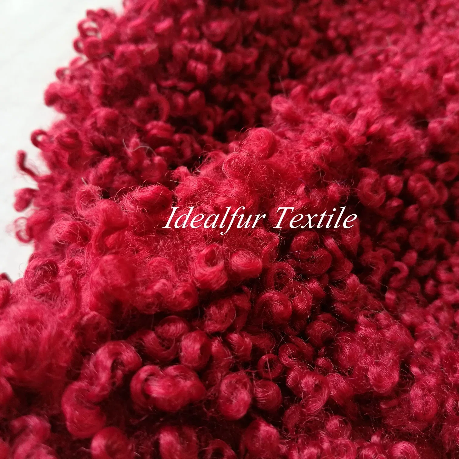 Red Curly Shaggy Wool Fabric Fake Fur