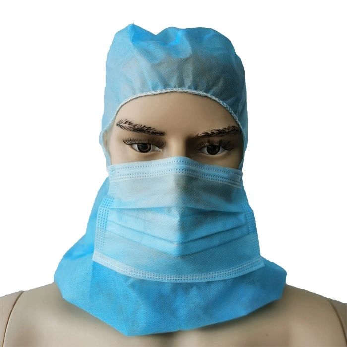 ISO 13485 Certified PP Nonwoven Disposable Hairnet with Face Mask Isolation Head Cover Balaclava Full Cover Hood