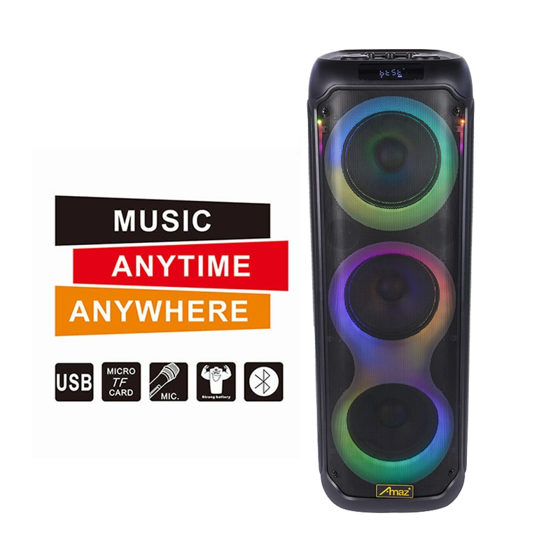 Coluna de festa DJ PA de 8 polegadas com woofer triplo de 50 W Bt/LED/microfone/guitarra/Aux/USB/TF/FM sem fios Coluna áudio para exterior