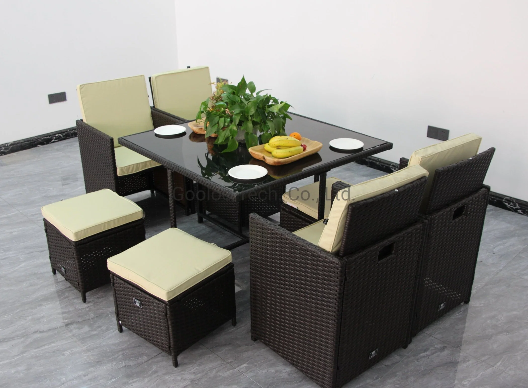 Modern Style Hideaway Dining Table Set Wicker Rattan Dining Furniture