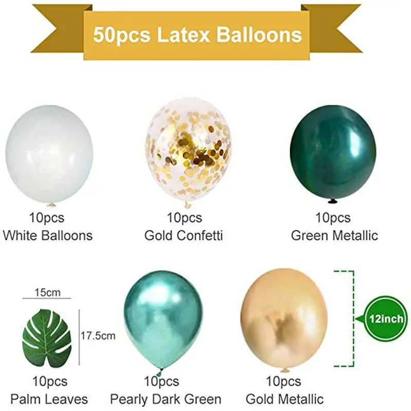 ألعاب الغابة Globos Green White Gold Confetti Metallic Latex بالون حفل عيد ميلاد زخارف 12 بوصة لاتكس بالون