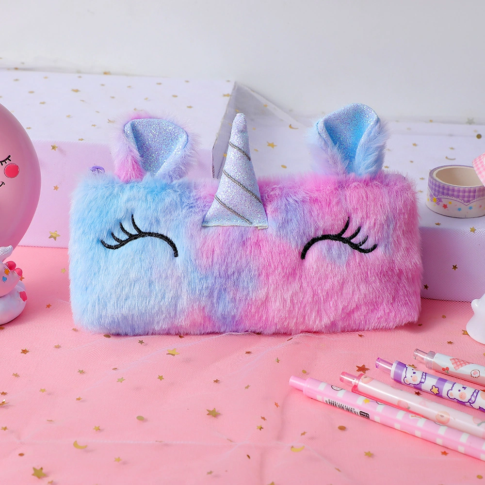 Caneta de peluche para estudantes de atacado, estojo de cartoão, Creative Gift Unicorn Sacos