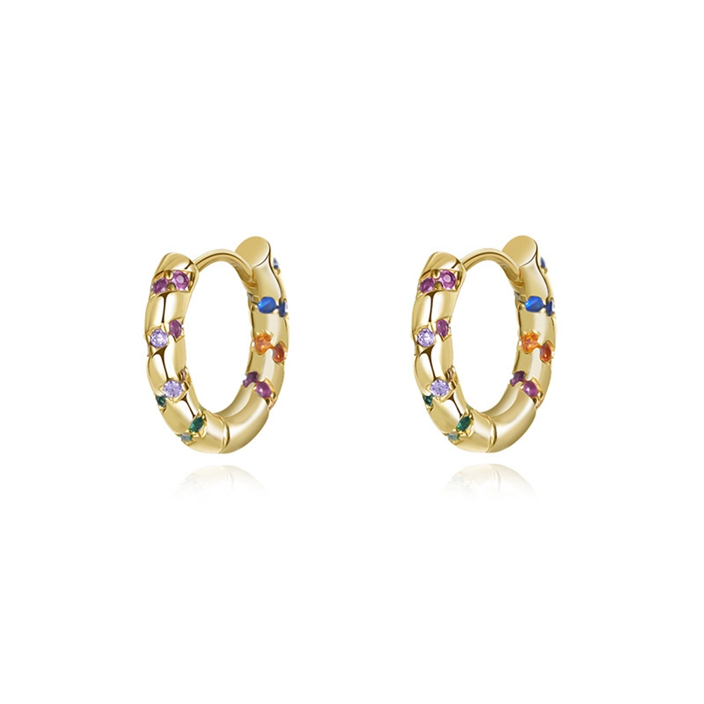 Fábrica Joacii chapado en oro y plata esterlina 925 coloridos Cubic Zirconia encajar Twist Rainbow aretes de aro de circón pendientes