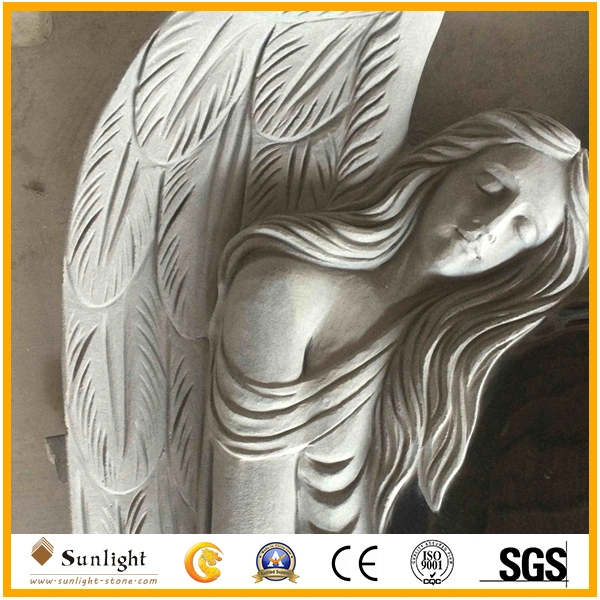 Shanxi Pure Black Granite Polishing Monument Tombstone with Angel for Cemetery