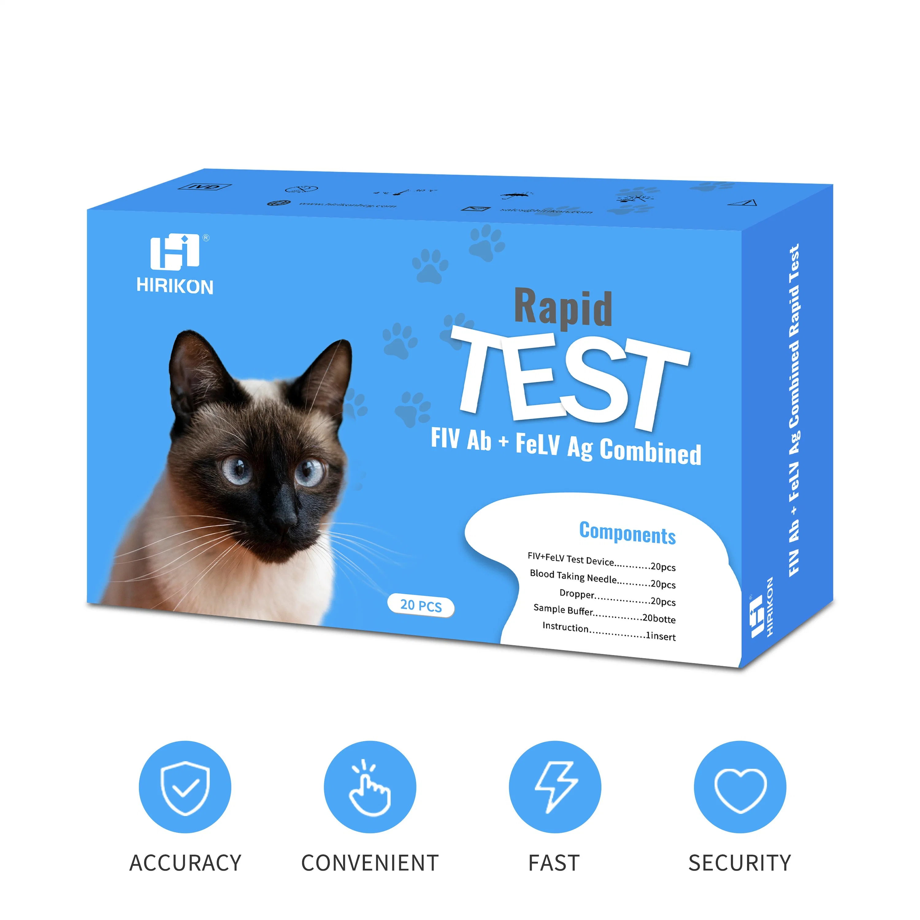 Hirikon Feline Immunodeficiency Virus (FIV) Antibody Leukemia Virus (FeLV) Antigen Combined Rapid Test Kit for Veterinary Use