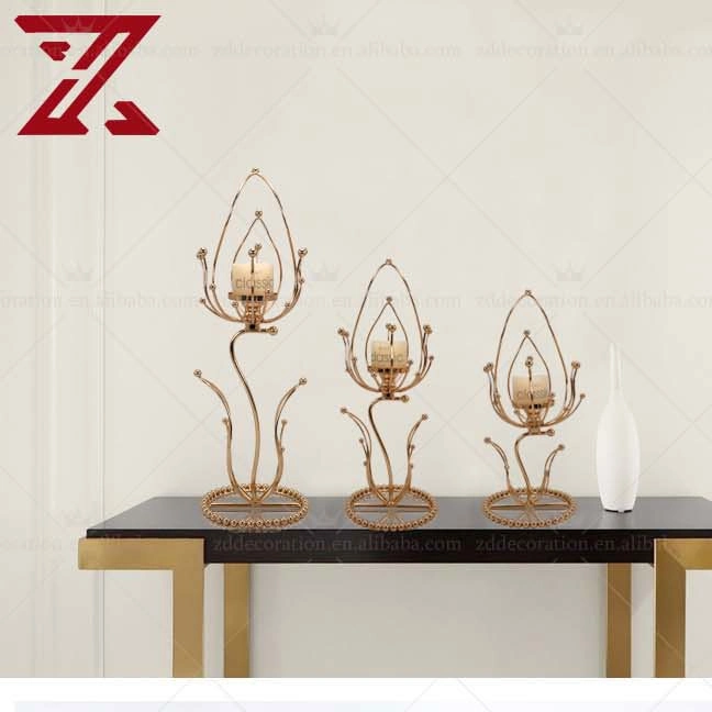 Luxury Flower Shape Top Iron Metal Candle Holder for Wedding Table Decoration