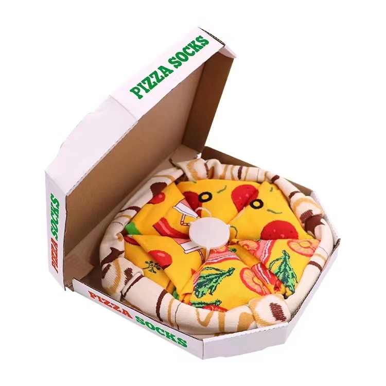 Design único Cmax Wholesale Pizza Sports feliz novidade Lady Food Meias coloridas Crew Creative Fashion Couple Gift Box