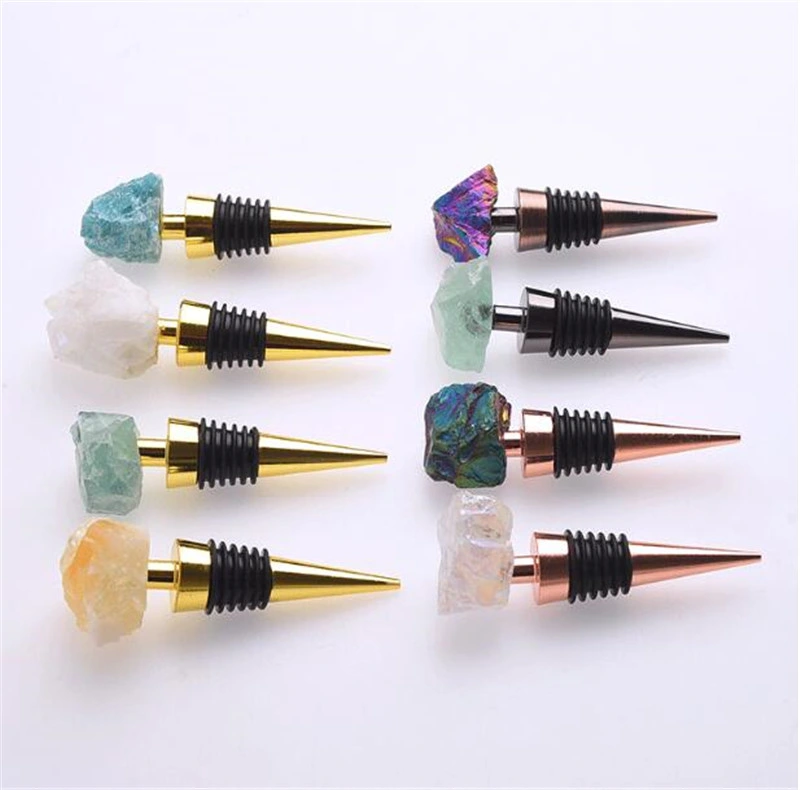 Hot Selling Custom Logo Bar Accessories Jade High-End Wine Bottle Stopper Amethyst Pink Original Stone Wine Stopper