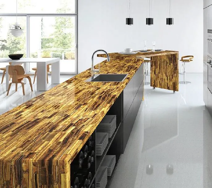 Luxury Semi-Precious Stone Tiger Eye Yellow Stone Slab for Bathroom Wall of Villa and Hotel