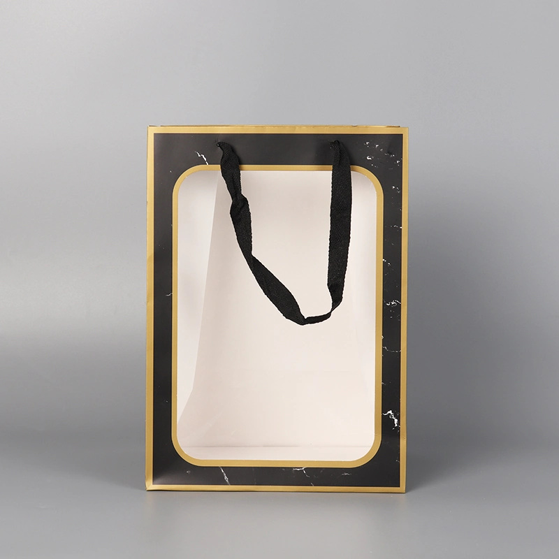 Rts China Wholesale/Supplier Luxury Gift Tote Carrier Laminated Shopping Paper Packaging Bag with Window