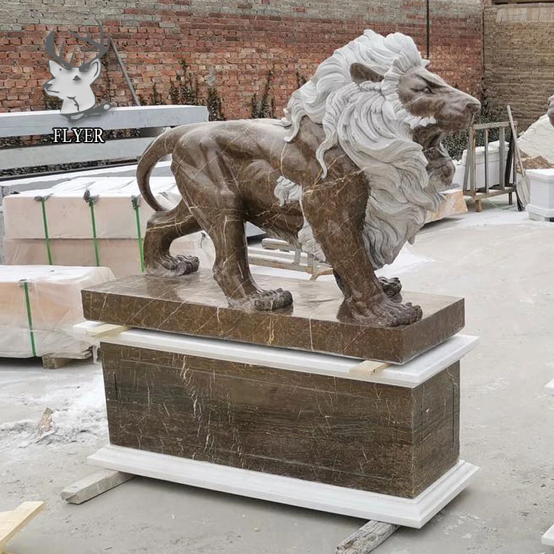 Gate Decorative Marble Lion Statue Natural Stone Entrance Pair of Marble Lions Sculpture for Sale