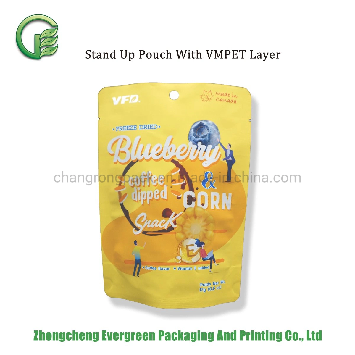 Food Packaging Bag Customized Printing on-The-Go Snack Dried Fruites Berries Sachet Hang-Holes Doypack Pouches