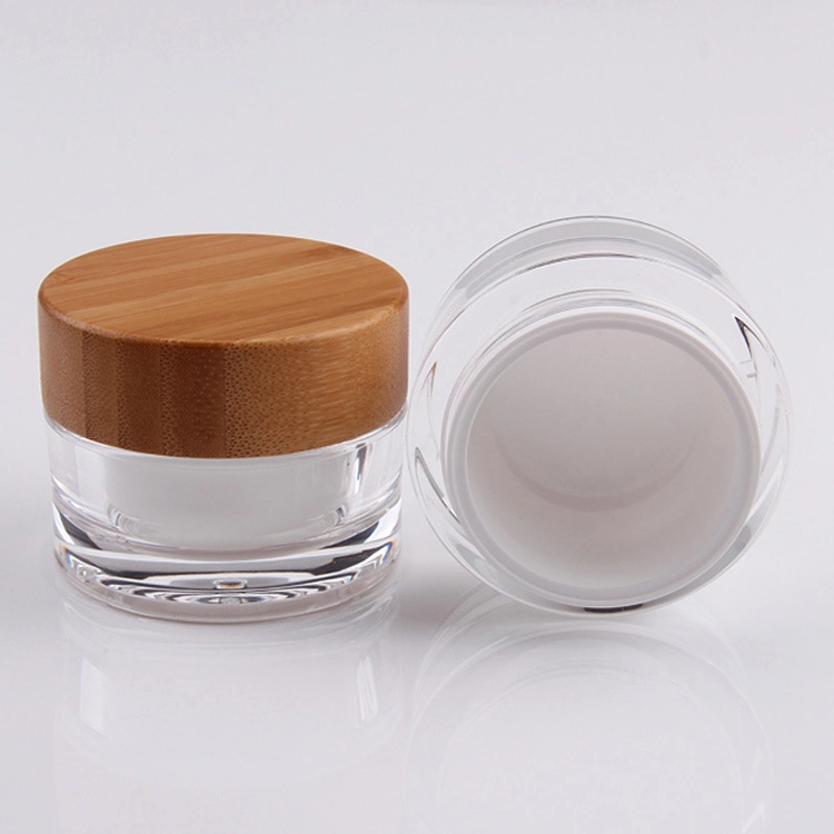 High quality/High cost performance  15g 30g 50g 60g 80g 100g White Cosmetic Acrylic Jar with Bamboo Cap