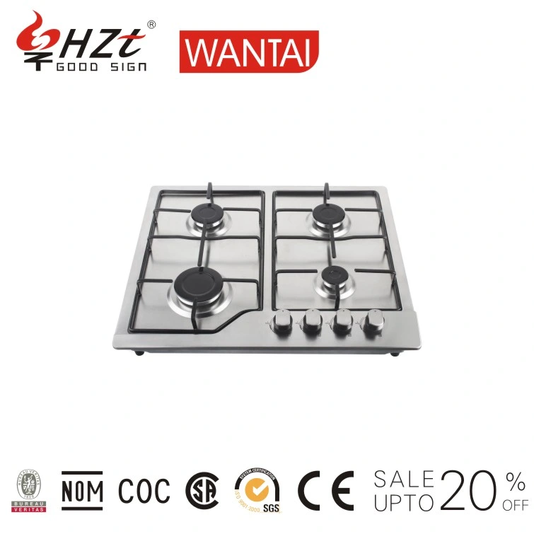 Built-in 4 Burners Cast Iron Grill Pusle Ignition Copper Injector Hobs Stainless Steel Panel Gas Stove