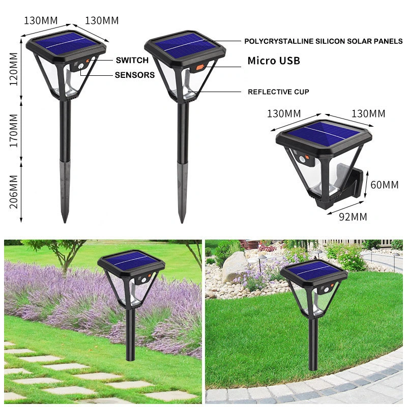 Luz de jardim solar LED com sensor de movimento de plástico, luz para ruas recarregável Paisagismo com luzes decorativas