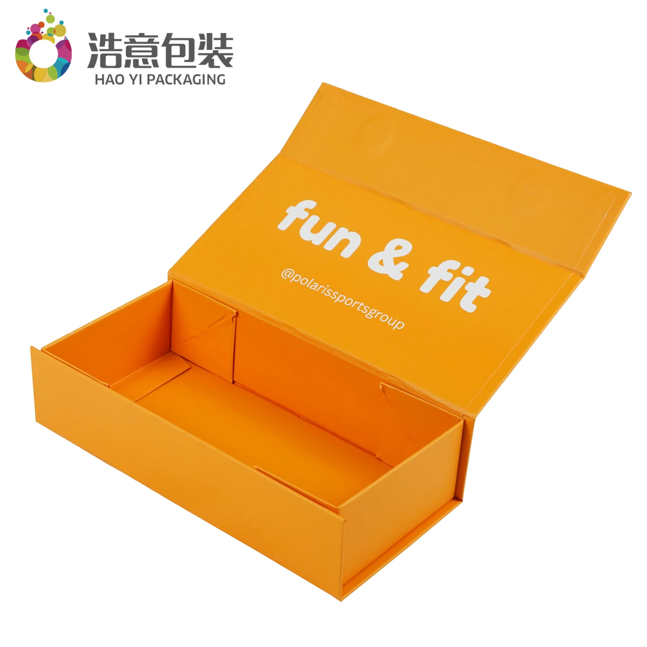 Chine Vente en gros de papier de luxe personnalisé Orange imprimé pliage en carton Emballage boîte à bijoux avec magnétique pour vêtements de vin Chaussures cosmétiques