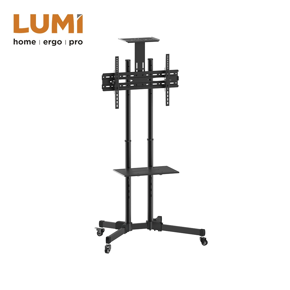 China Modern Height Adjustable Rolling TV Cart Stand with Camera DVD Shelf and Locking Wheels