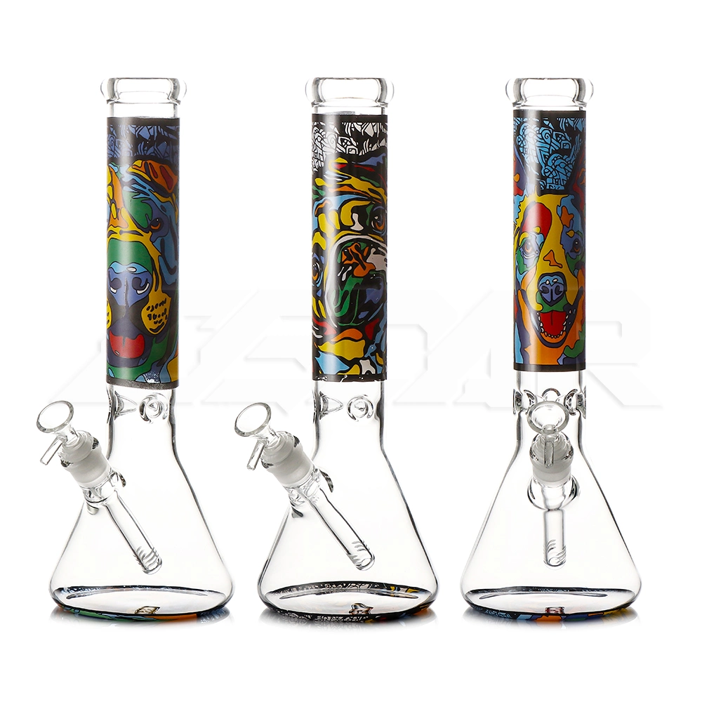 13.8 Inches Heavy Beaker Dogs Decal Glass Hookah 5mm Glass Tobacco Smoking Water Pipe Glass Smoking Set