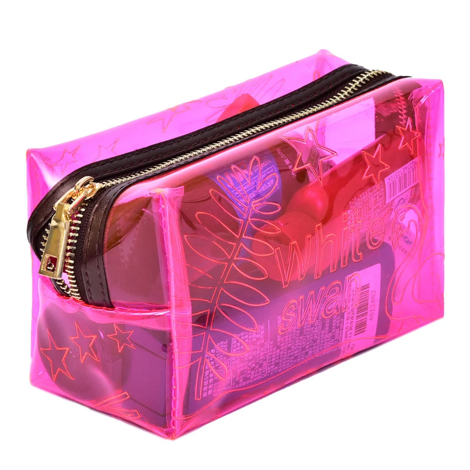 Custom Logo PU PVC wasserdichte Trip Schwarz Toiletry Pouch Kits Frauen Luxus Schönheit Make-Up-Tasche Rosa Mädchen Reisen Klar Kosmetik Tasche