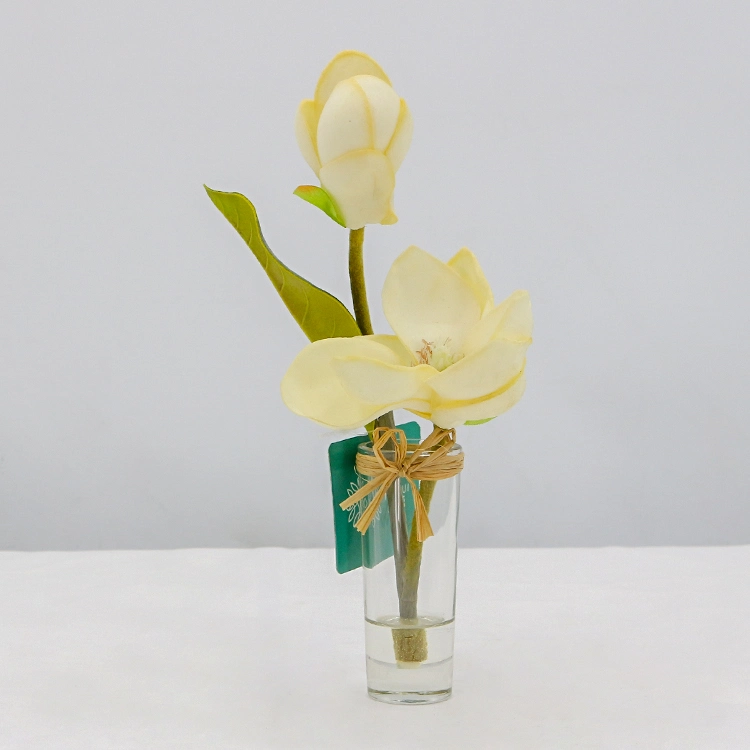 High quality/High cost performance  Home Decoration Artificial Foam Magnolia Flowers with Glass Vase