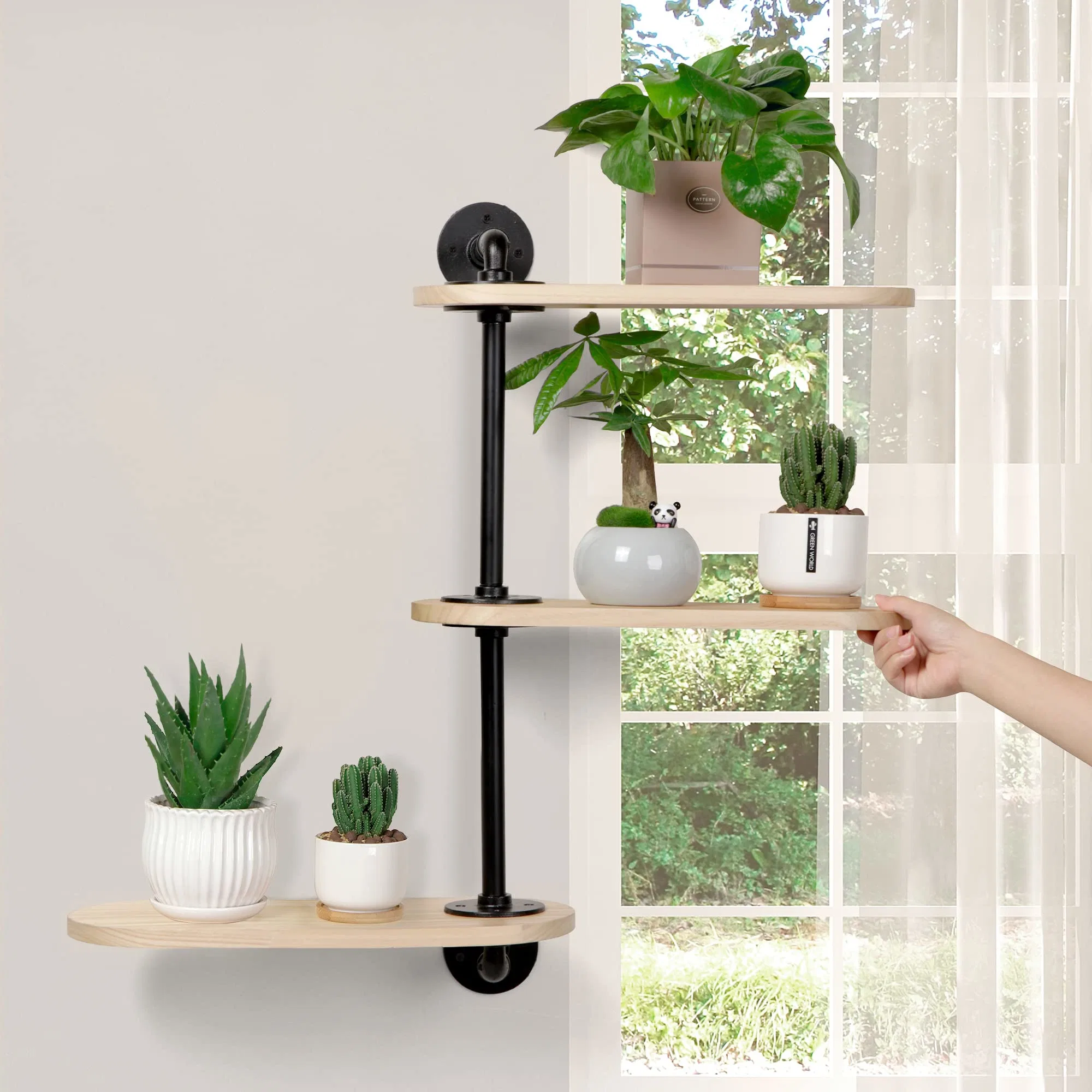 Rotating Window Plant Shelves Light-Exposure Wooden Shelf 3 Tier Stylish Flower Stand