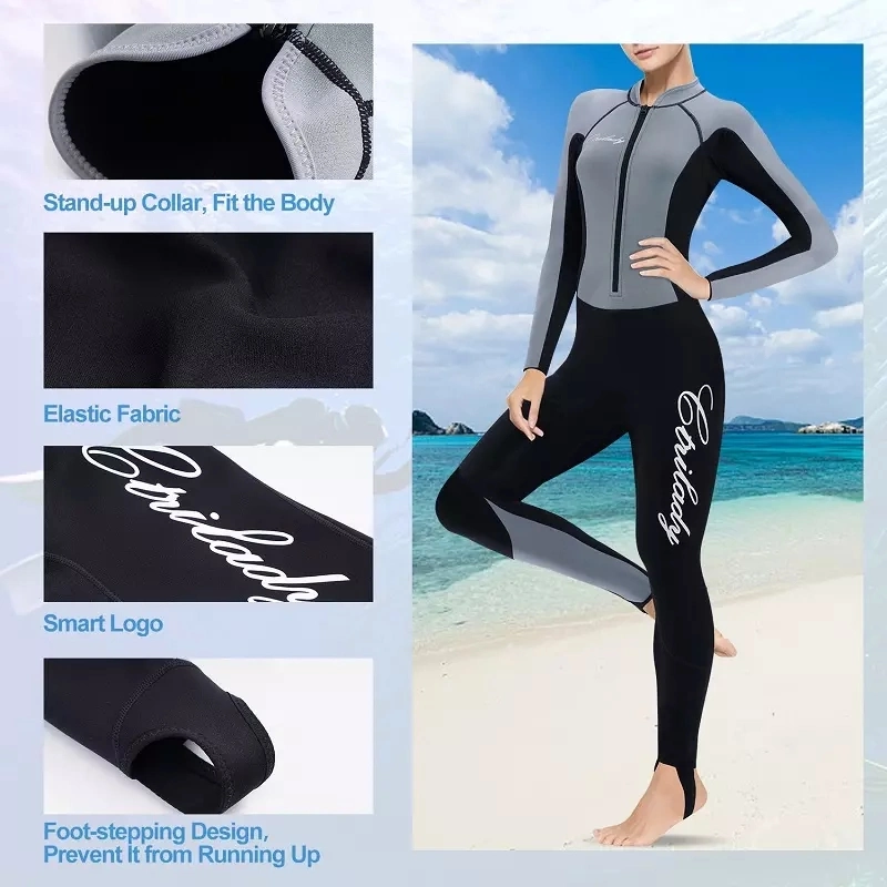 Neoprene UV Protection One Piece Long Sleeves Back Zipper Swimsuit for Scuba Diving Surf Snorkeling Swimming 5mm Wetsuits