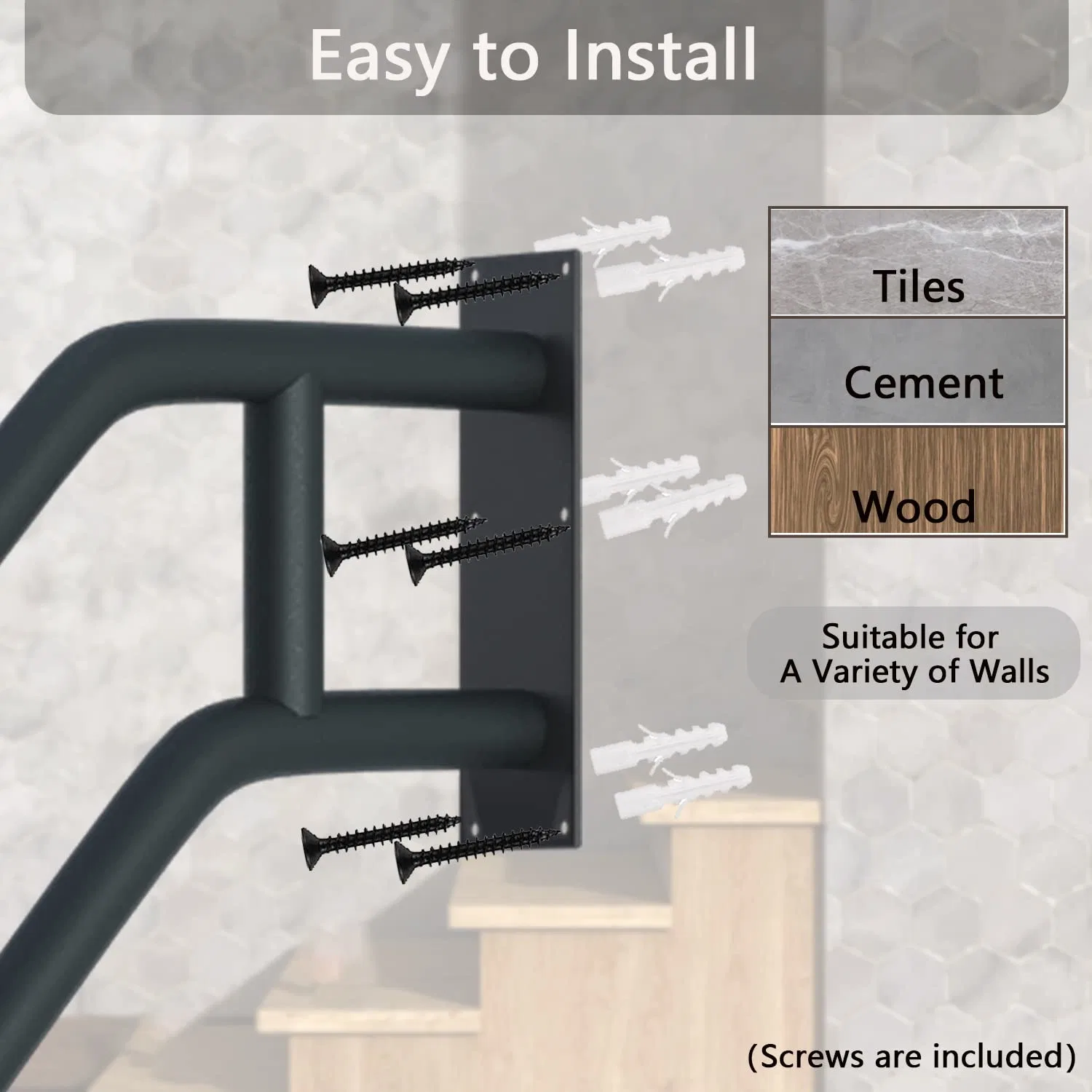 Jh-Mech Wall Mounted Safety Grab Bar Garden 1 to 3 Steps Stairs Hand Rail