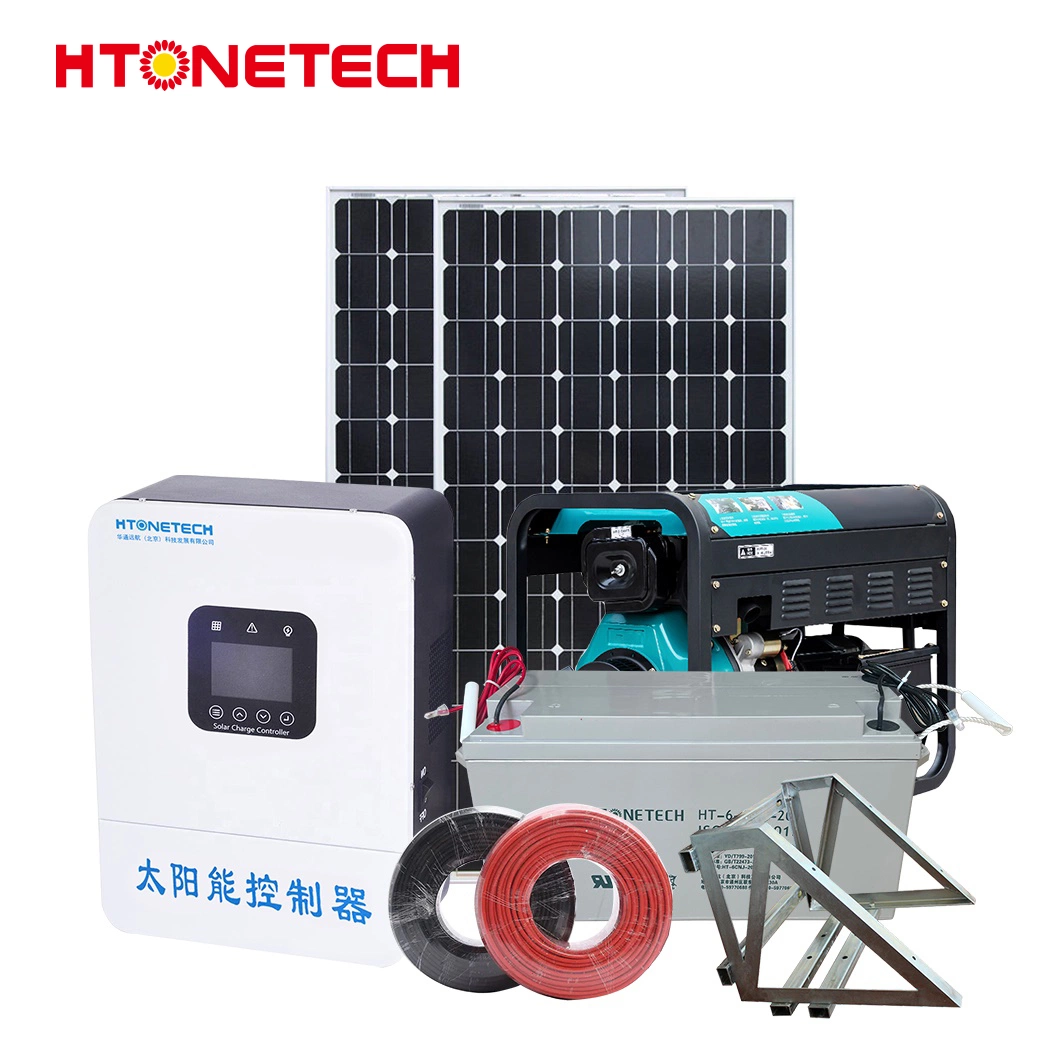 Htonetech Système solaire hors réseau 5kw 10kw 20kw 25kw 30kw Chine 10037W Panneau solaire mono flexible PV 50 Hz Générateur diesel 500kVA 1 Kw Système solaire connecté au réseau.