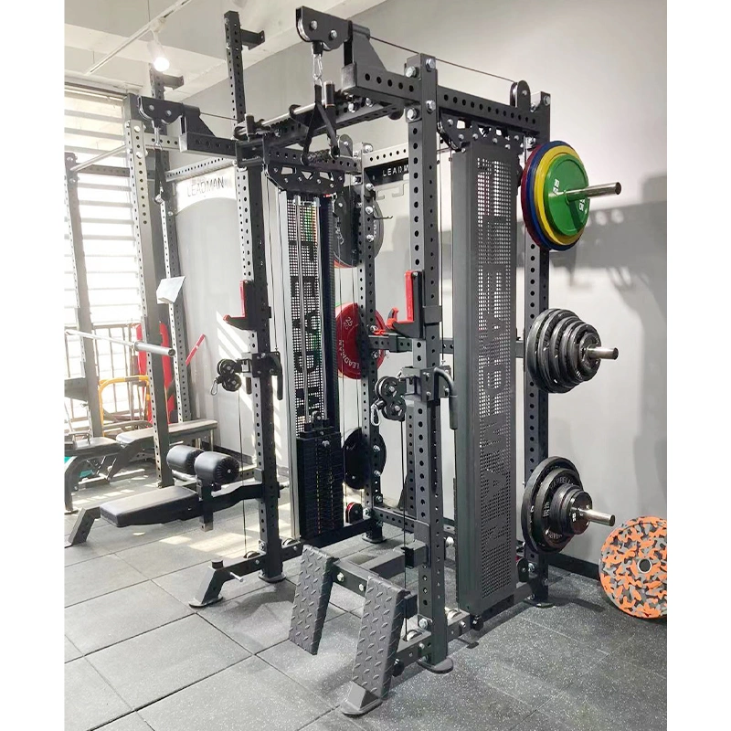 Customized Latest Design Home Gym Equipment Exercise Squat Rack Includes Smith Pull Attachment Multi-Grip Pull-up Bar Barrel Training Fitness Equipment