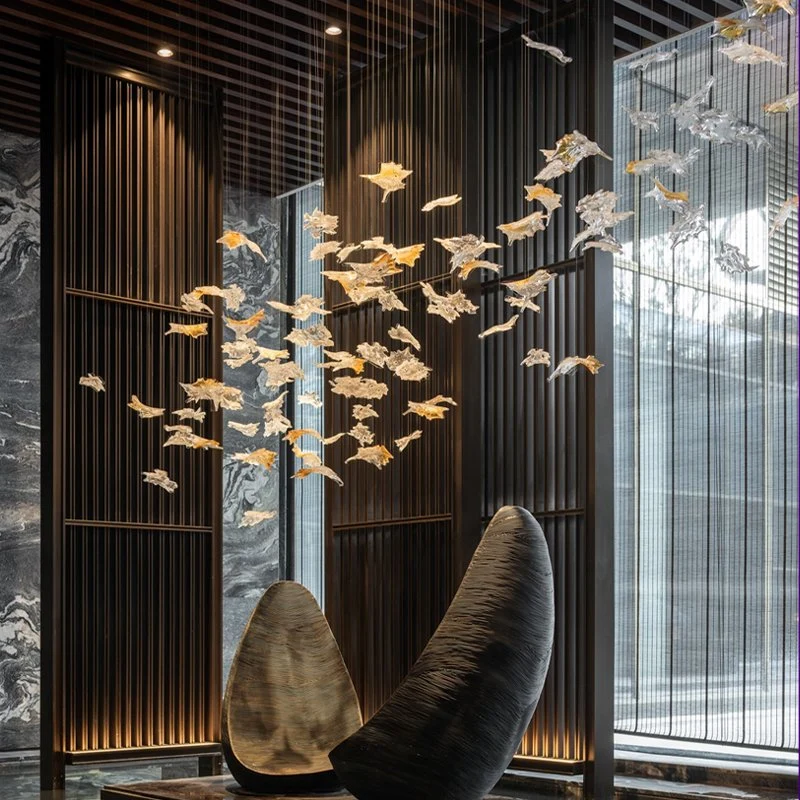 Décor salle de banquet escalier du hall de l'hôtel verre personnalisé de luxe LED Lustre