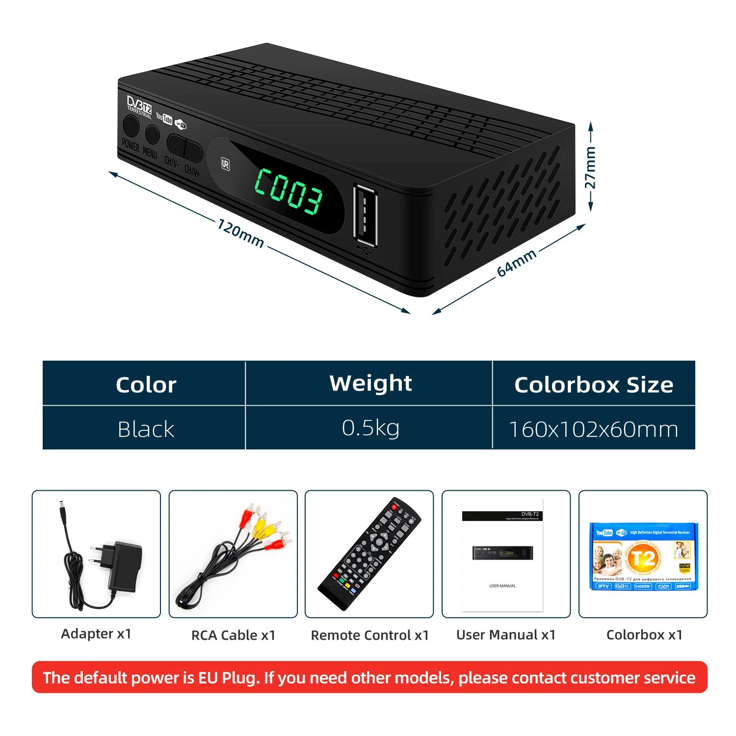 Factory Direct Sale Mini Plastic DVB T2 Decoder for LED TV