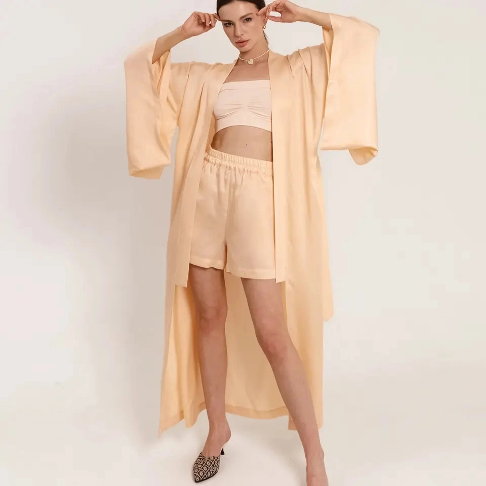 Fashion Morning Set Loose Casual Champagne Silk Robes Women