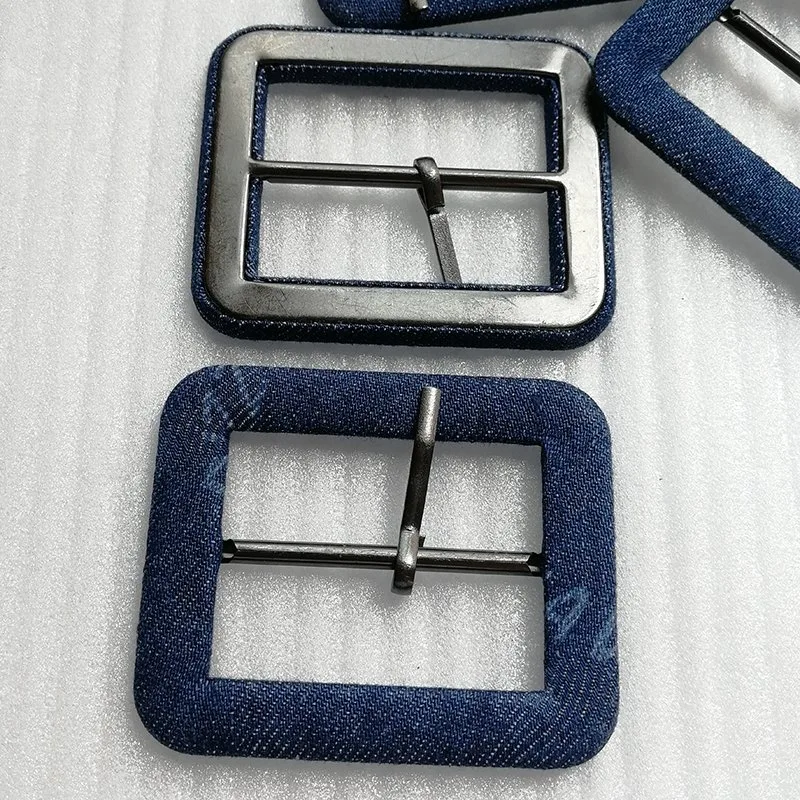 Metal Pin Covered Blue Rectangle Adjustable Buckles for Garment Accessories