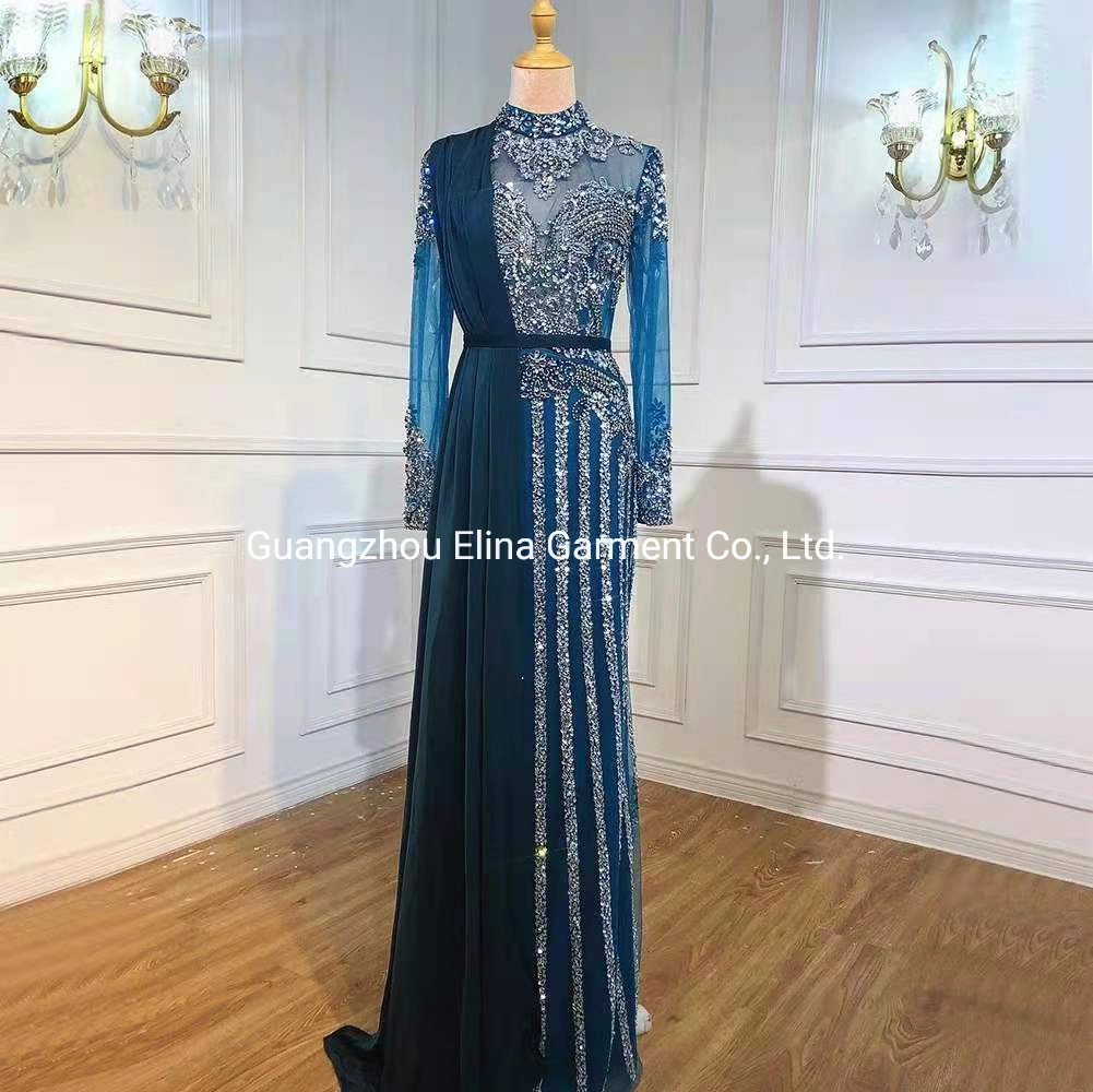 2021 Muslim New Arrival Sequined Stone Sex Beading Evening Dress Luxury Party Frock Bridesmaid Gowns Plus Size Hot