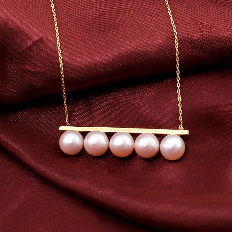 925 Vintage Pearl Necklace with Pink Freshwater Pearl Round for Christmas Promotion Women Gift