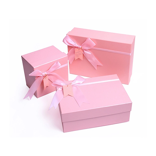 Rosa personalizados de Tapa y base de cartón rígido de la caja de regalo cosmética Caja de papel con el fabricante de bolsas