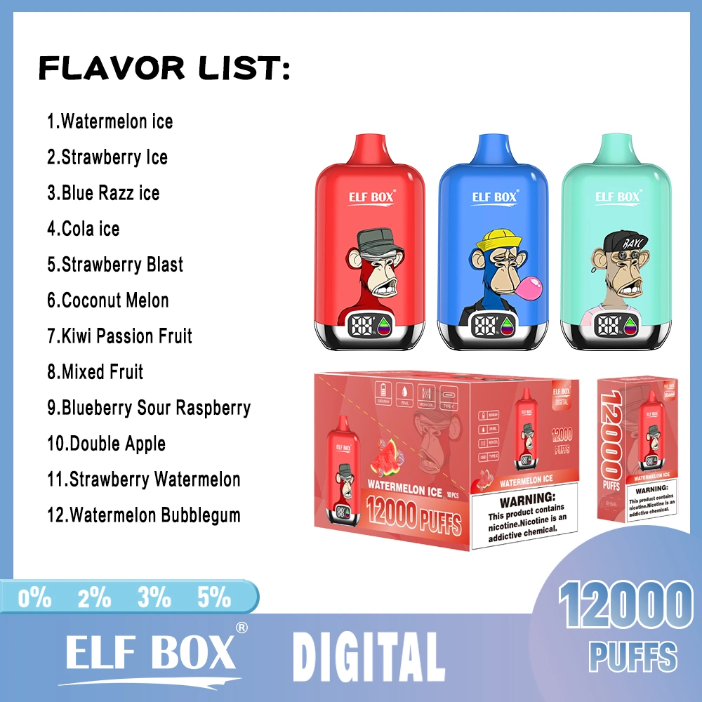 China Top Elf Box Digital 12000 Puffs wiederaufladbare Batterie 500mAh Elektronische Zigarette