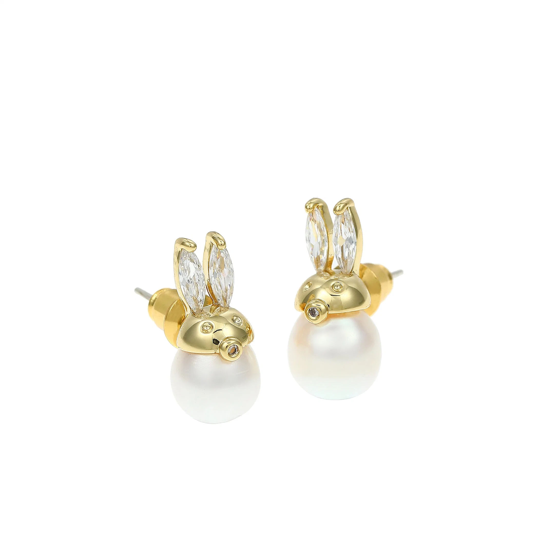 Freshwater Pearl Little Rabbit Ear Studs Female Cute Personality Fashion Ear Accessories College Style Trendy Style